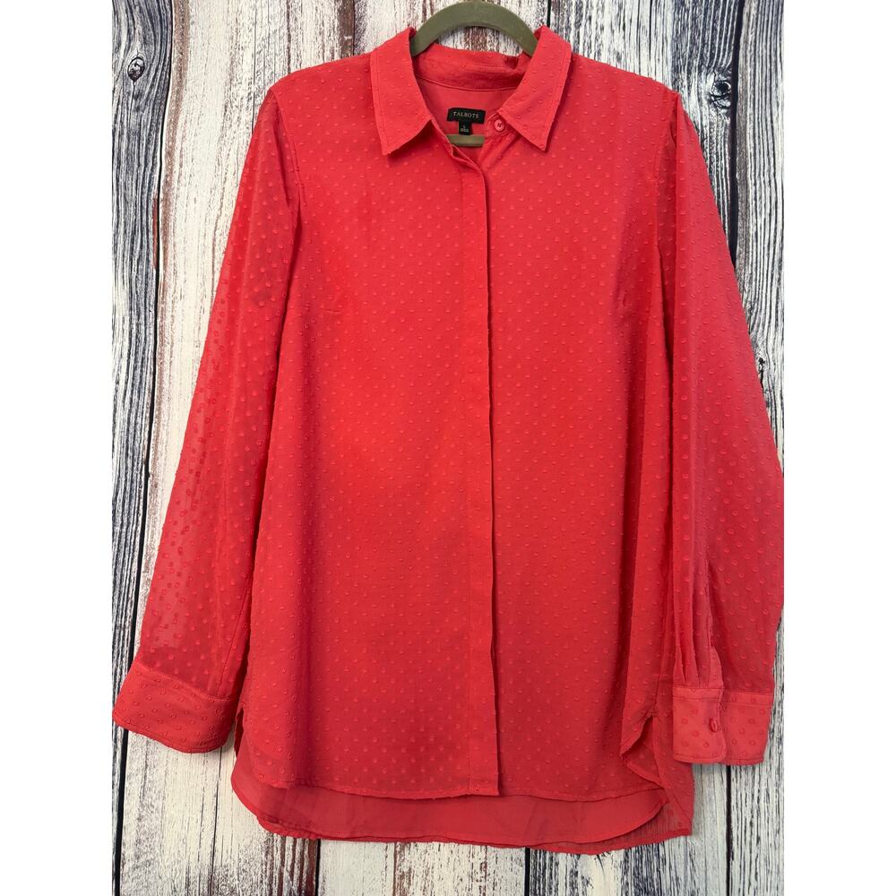 Talbots Pink Textured Dot Button Up Blouse with Hidden Placket  Large